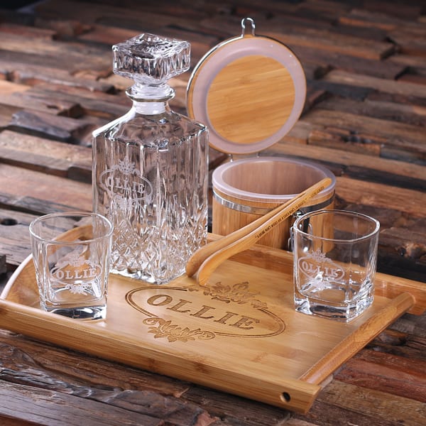 Personalized Whiskey Decanter Set with Ice Bucket with