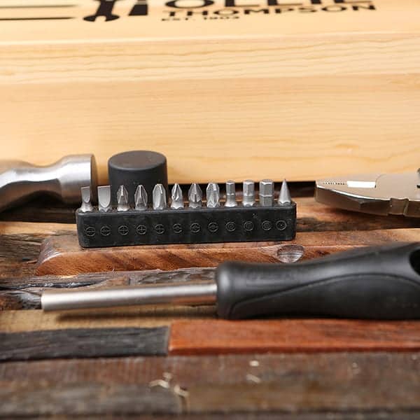 MultiTools Hardware Carpenter Set with Personalized Wood Gift Box Teals Prairie & Co